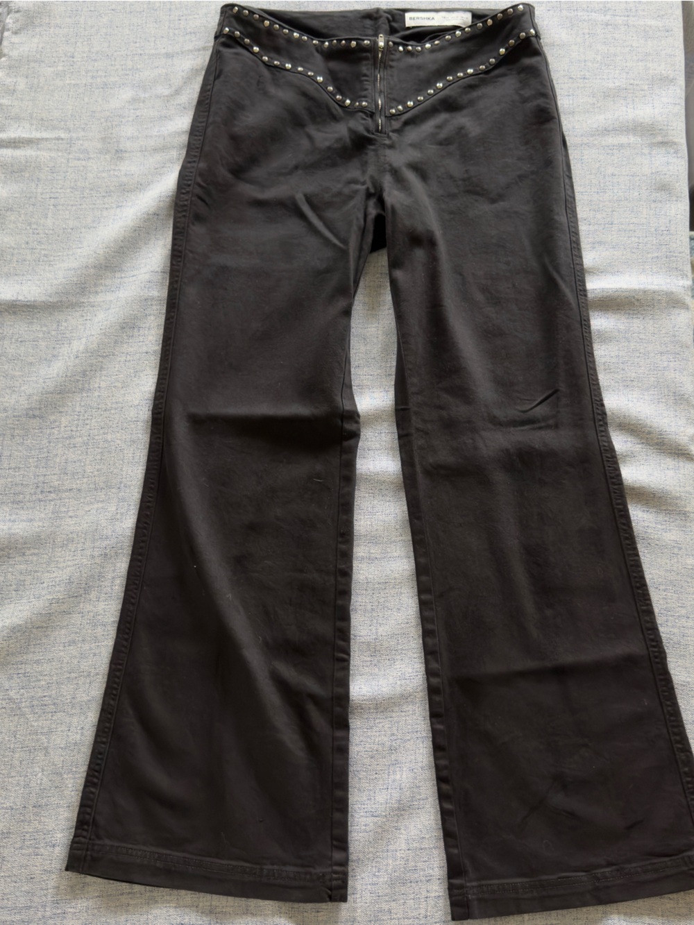 🖤 Bershka Velvet Flare Pants | Size 10 (EU 42) | Y2K Studded Detail